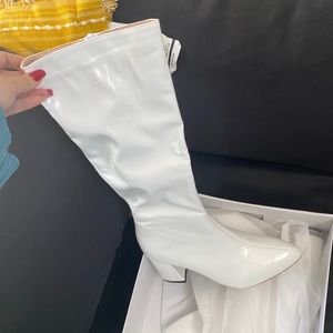 Shein white heeled pu leather boots